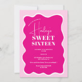 Invitation Neon rose courbe squiggle ondulé photo Sweet 16 (Devant)