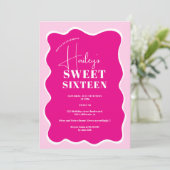 Invitation Neon rose courbe squiggle ondulé photo Sweet 16 (Debout devant)