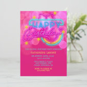 Invitation Neon rose et Jaune joyeuse fête d'anniversaire (Debout devant)