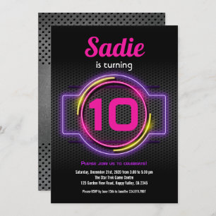 Invitation Neon Rose Fille Fête Anniversaire Glow Dans Le Jeu