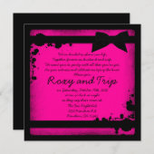 Invitation Neon rose grunge noir ruban invite mariage (Devant / Derrière)