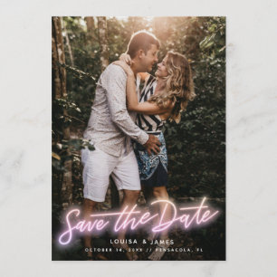 Invitation Neon rose photo verticale Enregistrer la date