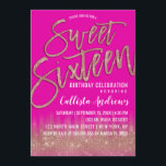 Invitation Neon Rose Rose Parties scintillant Or Typographie<br><div class="desc">Cette invitation moderne et girly Sweet 16 est le design parfait pour la fille d'anniversaire chic et tendance. Il présente un joli et glamour faux imprimé rose or brillant parties scintillant séquin et neon pink ombre dégradé. Il représente aussi la parties scintillant brillante d'or rose, la typographie du "Sweet sixteen"....</div>