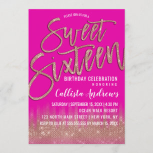 Invitation Neon Rose Rose Parties scintillant Or Typographie 