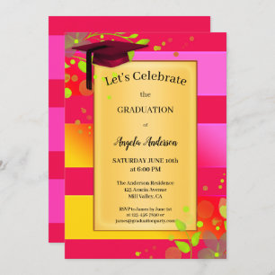 Invitation Neon Rose Rouge Floral Graduation