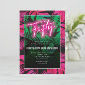 Invitation Neon rose Tropical branché 50e anniversaire (Debout devant)