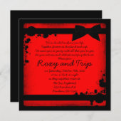 Invitation Neon rouge grunge noir ruban mariage invite (Devant / Derrière)