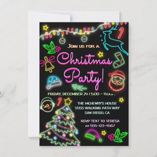 Invitation Neon Signes Fête de Noël (Devant)
