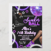 Invitation Neon Silver Purple Basket Ball Disco Anniversaire (Devant)