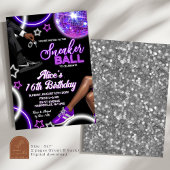 Invitation Neon Silver Purple Basket Ball Disco Anniversaire