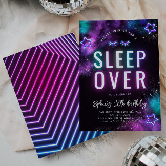 Invitation Neon Sleepover | Parti de sciage