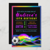 Invitation NEON SOCCER FILLES fête d'anniversaire filles Invi (Devant / Derrière)