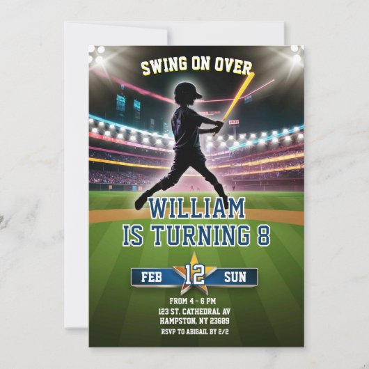 Invitation Neon Swing Sur Le Baseball Anniversaire (Devant)