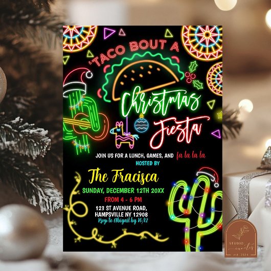 Invitation Neon Taco Bout Fête de Noël Fête Fête