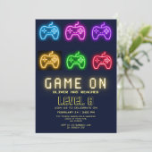 Invitation Neon Toute année jeux vidéo anniversaire (Debout devant)