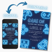 Invitation Neon Toute année jeux vidéo anniversaire
