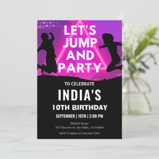Invitation Neon Trampoline Park Jump Party Anniversaire (Debout devant)