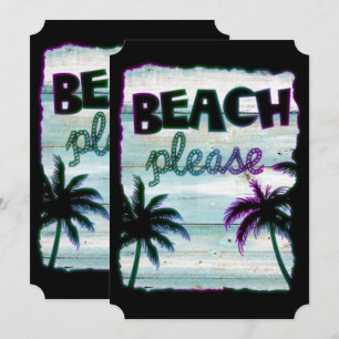 Invitation Neon Tropical Beach Bois Vacances Palmiers