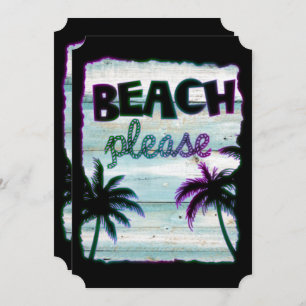 Invitation Neon Tropical Beach Vacances en bois Palmiers