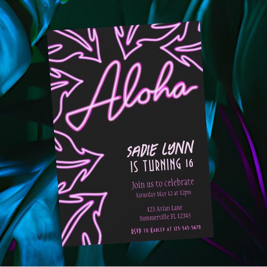 Invitation Neon Tropical Hawaiian Seizième anniversaire