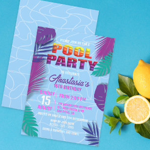 Invitation Neon Tropical Sweet 16 Anniversaire Eté Fête au Pi