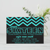 Invitation Neon Turquoise et Black Chevron Sweet 16 Invitatio (Debout devant)
