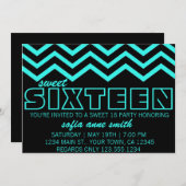 Invitation Neon Turquoise et Black Chevron Sweet 16 Invitatio (Devant / Derrière)