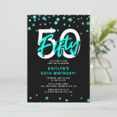 Invitation Neon Turquoise Trente 50e fête d'anniversaire (Debout devant)