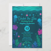 Invitation Neon Under the Sea Jellyfish Birthday Party (Devant)