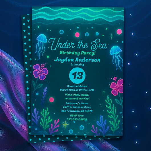 Invitation Neon Under the Sea Jellyfish Birthday Party