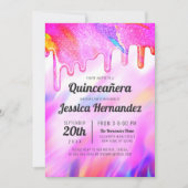 Invitation Neon Unicorn Holographic Parties scintillant Drip (Devant)