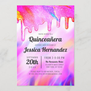Invitation Neon Unicorn Holographic Parties scintillant Drip