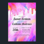 Invitation Neon Unicorn Holographic Parties scintillant Drips<br><div class="desc">Cette invitation à la fête d'anniversaire de sweet sixteen girly et glamour est parfaite pour la petite fille. Il présente des gouttes de parties scintillant épaisse de couleur arc-en-ciel brillant imbriquée sur un arrière - plan holographique irisé. La typographie est un élégant script cursif avec une police serif moderne pour...</div>
