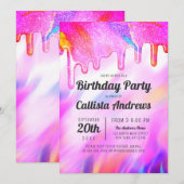 Invitation Neon Unicorn Holographic Parties scintillant Drive (Devant / Derrière)
