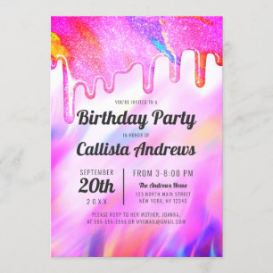 Invitation Neon Unicorn Holographic Parties scintillant Drive