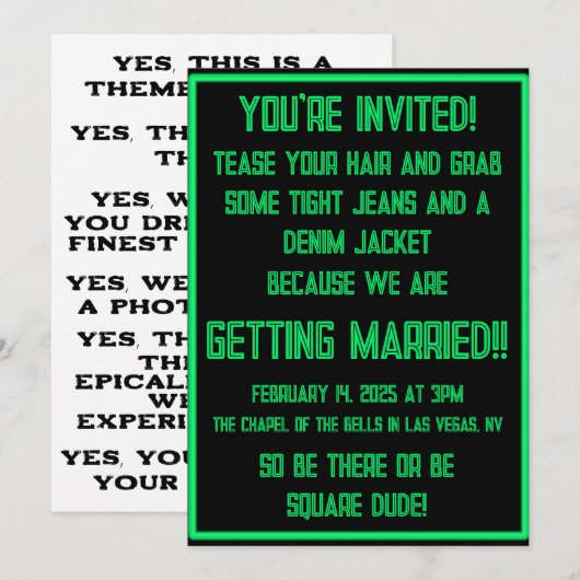 Invitation néon vert sur noir (Devant / Derrière)