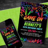 Invitation Neon Video Game Controller Anniversaire