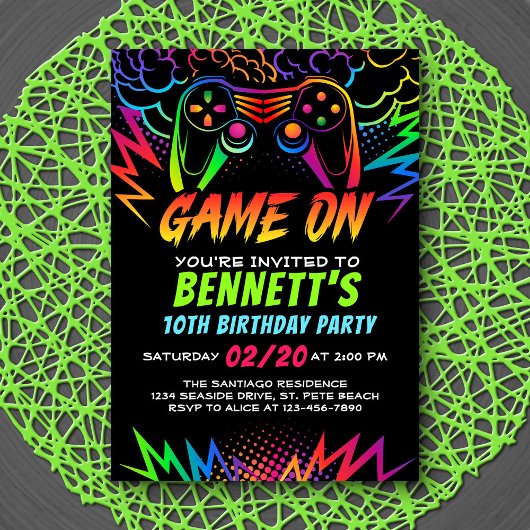 Invitation Neon Video Game Controller Anniversaire