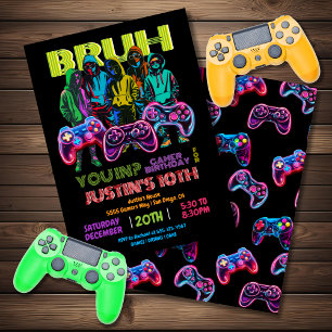 Invitation Neon Video Gamer Anniversaire Fête Vous roulez dan