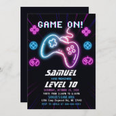 Invitation Neon Vidéo Jeu Camion Arcade Anniversaire Invitati (Devant / Derrière)