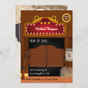 Invitation Neon Wild West Cowboy thème Graduation Party