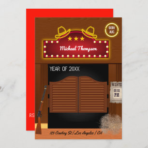 Invitation Neon Wild West Cowboy thème Graduation Party