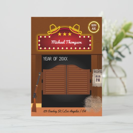 Invitation Neon Wild West Cowboy thème Graduation Party Invi (Debout devant)