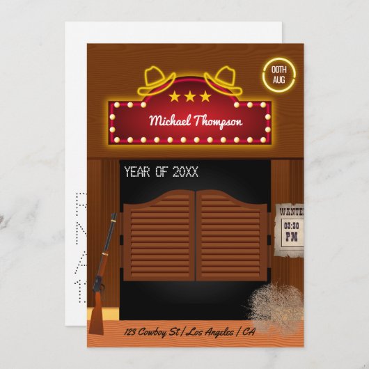 Invitation Neon Wild West Cowboy thème Graduation Party Invi (Devant / Derrière)