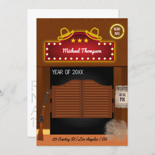 Invitation Neon Wild West Cowboy thème Graduation Party Invi