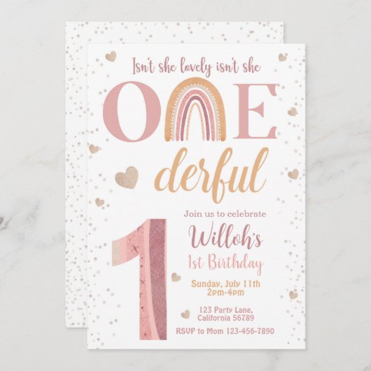 Invitation N'Est-Elle Pas Lovely Est-Elle Onederful 1ère Invi (Devant / Derrière)