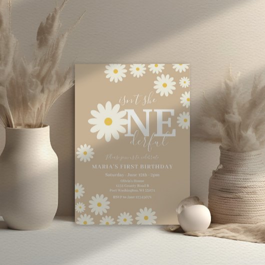 Invitation N'est-elle pas UNderful Beige Daisy premier annive