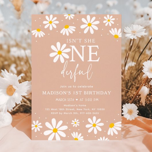 Invitation N'est-elle pas UNderful Boho Daisy premier anniver