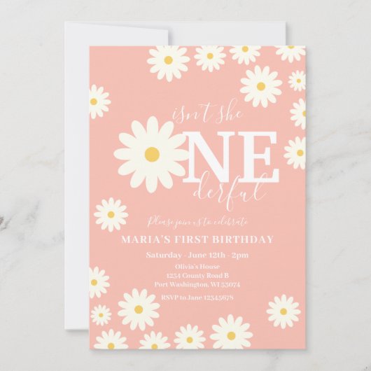 Invitation N'est-elle pas UNderful Peach Daisy premier annive (Devant)