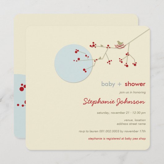 Invitation Nesting Bird Family Tree Simple Chic Baby shower (Devant / Derrière)